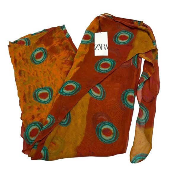 Zara Pareo Pants Womens L Semi Sheer Wrap Wide Leg Chiffon Aztec Boho Hippie - Picture 1 of 10